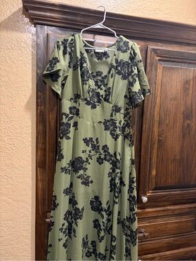 jcpenney Olive Green Maxi Dress with Black Floral Print